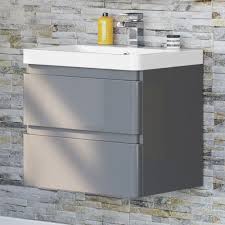 600mm Denver Ii Gloss Grey Built In Basin Drawer Unit Wall Hung Bathempire Grey Bathroom Furniture Wall Hung Vanity Bathroom Furniture Storage