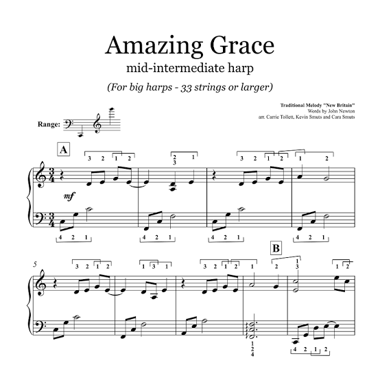 Amazing Grace (Mid-Intermediate) Sheet Music – Learning the Harp