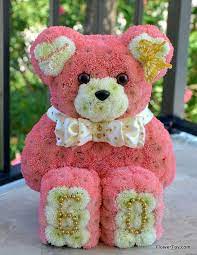 Teddy bear made of real flowers. How Old Are You Now Teddy Bear Made From Real Fresh Flowers Now Shipping Nationwide Only Ww Animal Flower Arrangements Unique Flower Arrangements Flower Toy