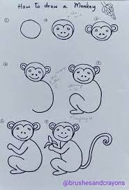 How To Draw A Monkey With Step By Step Easy To Follow Instructions Monkey Drawing Easy Monkey Drawing Art Drawings For Kids