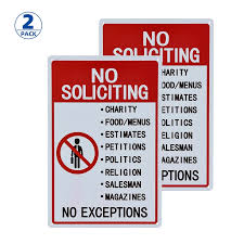 I sell payroll to small businesses so i do cold calling at lots of places with no soliciting signs. No Soliciting Sign 2 Pack No Exceptions Metal Warning Sign Indoor Outdoor Use For Home Business Uv Protected Plaques Signs Aliexpress