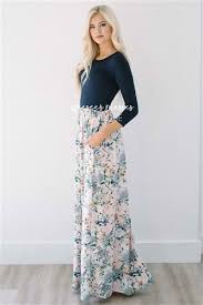 Navy Pink Gray Floral Maxi Modest Dress Church Dresses Dresses For Church Modest Bridesm Modest Dresses Affordable Fashion Clothes Modest Bridesmaid Dresses