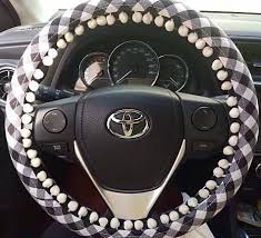 Black And White Steering Wheel Cover Black And White Checker Steering Wheel Cover With White Small Bubble Pendants Cute Car Accessories Steering Wheel Cover Boho Car Accesories