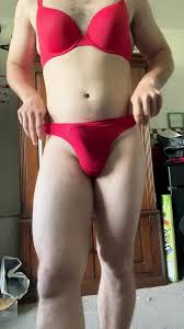 Muscle Femboy Sissy Cuck Crossdresser in Victorias Secret Bra and Panties  Playing with Large Dick: Gay Porn