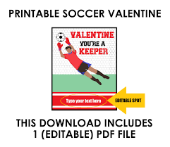 Printable Digital Soccer Keeper Goalie Goal Valentine Card Etsy In 2021 Valentines Cards Strong Love Instant Download Pdf