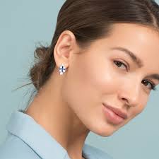 Daisy Flower Hoop Earrings For Women Blue Sapphire CZ