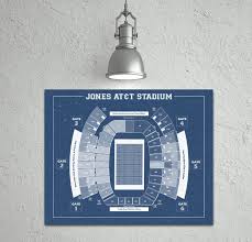 Vintage Print Of Jones At T Stadium Seating Chart Blueprint