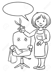 coloriage livre drole coiffeur femme avec des ciseaux pres de la chaise dans cadre rond cartouche profession serie abc enfants illustration vectorielle ballon pour le texte clip art mcqueen veut finir premier course coloriages voitures disney