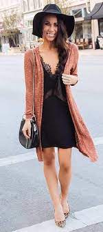 Trendy Spring Outfit Hat Cardi Bag Little Black Dress Heels Trendy Spring Outfits Outfits With Hats Black Dress With Heels
