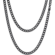 The simple and beautiful necklace features gold plated chain with a anchor pendant, a black wax wire is wraped on the anchor. Mens Cuban Necklace Stainless Steel Stylish Alfred Co Jewellery