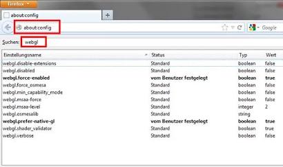 Forcing WebGL activation in Firefox's advanced configuration, AI generated