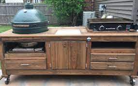 Griddle Kamado Combo Table Wood By Dana Outdoor Kitchen Design Layout Outdoor Kitchen Design Big Green Egg Outdoor Kitchen
