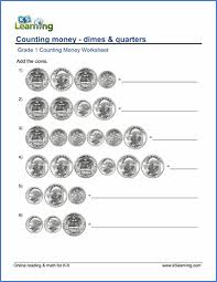 Grade 1 Counting Money Worksheets Dimes And Quarters K5 Learning