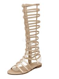 See more ideas about flat gladiator sandals, gladiator sandals, romantic songs video. Women Gold Flat Knee High Gladiator Sandals Milanoo Com