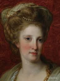 Ritratto della regina Maria Carolina d'Austria, moglie di Ferdinando IV di  Borbone, re di Napoli, dipinto del 1782-1783 di Angelika Kauffmann (Coira  1741-Roma 1807). Bregenz, Voralberger Museum, ora alla mostra *Sir William