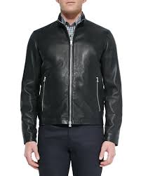 mens morvek zip front leather jacket