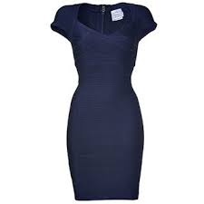 Herve Leger Navy Blue Cap Sleeve Bandage Dress Bandage Dress Fashion Blue Wedding Dresses