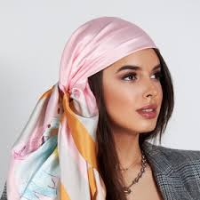 Y2K Silk Scarf Satin Pink Filagree Fan Decoration Asian Energy