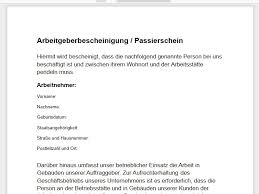 Die arbeitsbescheinigung ist ein formular, welches ein bereits beendetes. Arbeitgeberbescheinigung Vorlage Zur Kontrolle Bei Ausgangssperren Pdf Download Chip
