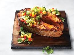 Marinated Salmon Steaks And Fruit Salsa Recipe Marinated Salmon Salmon Steak Fruit Salsa