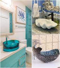 Seashell bathroom decor 2 types 30 photo bathroom source worldbathroom.com. Coastal Bathroom Sinks Frosted Glass Shells Fish More Coastal Decor Ideas Interior Design Diy Shopping