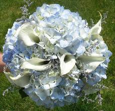 Bridal Bouquet Of Blue Hydrangeas White Calla Lilies And Limonium White Bridal Bouquet Hydrangea Calla Lily Bridal Bouquet Calla Lily Bridal