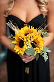 Sunflower Bouquet And Black Bridesmaid Dresses Summer Wedding Bouquets Sunflower Wedding Bouquet Sunflower Wedding