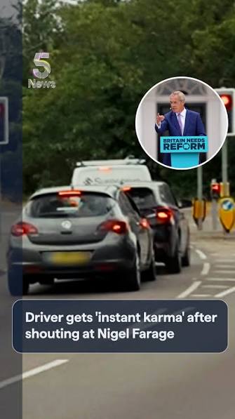 This is the moment a heckler crashed her car moments after shouting verbal  abuse at Nigel Farage., The accident was caught on video in Clacton, with  the Reform UK leader saying afterwards, “she won't ...