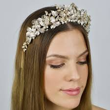 Charmaine full wedding crown and earrings suite. Madalyn Gold Floral Crown Glam Couture