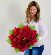 Diy Giant Paper Poinsettia Tutorial Christmas Paper Poinsettias Paper Flower Template Paper Flowers Christmas Paper