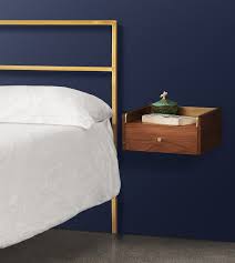Fresco Scandi Style Wall Mounted Bedside Table In Acacia Brass Swoon