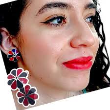 Aretes A Presion Flor Rojo Y Negro Plata Sólida Ley.925