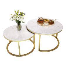 Household essentials grey top black frame ashwood round coffee table, 31.5 x 31.5. Nesting Coffee Tables For Living Room Round End Side Tables Sofa Table Modern Marble Nesting Table With Metal Frame Legs Set Of 2 Buy Online At Best Price In Uae Amazon Ae