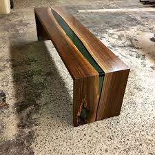 To assure the bench was sturdy we added a wood brace between the legs of the headboard. Walnut Resin Waterfall Bench Higgins Fabrication