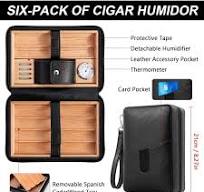 Cigar Humidor Cedar Wood Lined Leather Cigar Case Capacity 6 ...
