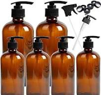 6 Pack Empty Amber Glass Pump Bottles, 2 Pack 16 Ounce and 4 Pack 8 Ounce Pump Bottles, Soap Dispenser, Refillable Containers