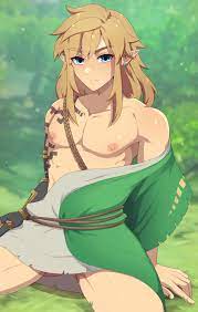 2023 abs alternate version available blonde hair blue eyes  earring elf ears justsyl link link (tears of the kingdom) looking at viewer  male only nintendo robotic arm sitting tears