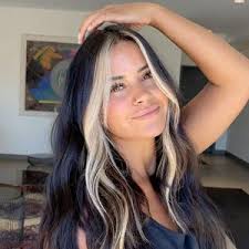 Long Straight Black Blonde Skunk Human Hair Wig