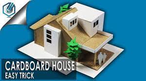 How To Make Easy Modern House With Cardboard With Dimensions Youtube Paper House Diy Paper Models House Popsicle Stick Crafts House