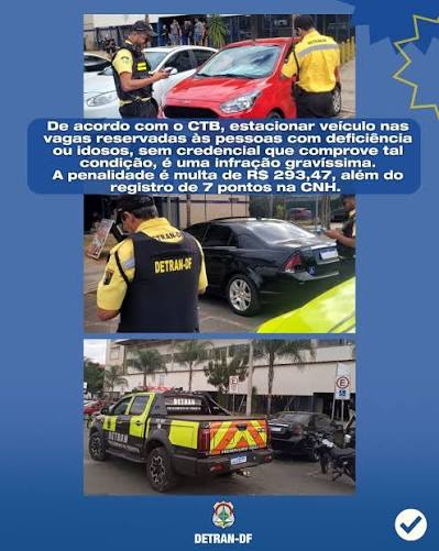 ♿️🚨Nesta segunda-feira (8), o Detran-DF realizou uma operação de  fiscalização em vagas de estacionamento destinadas a idosos e pessoas com  deficiência, em Ceilândia. Durante a ação, os agentes de trânsito  fiscalizaram 54