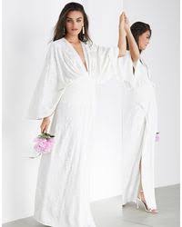 Widest selection of new season & sale only at lyst.co.uk. Asos Synthetic Ciara Sequin Kimono Sleeve Wedding Dress In White Lyst