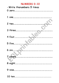 Recognizing, tracing, handwriting, and coloring numbers 10 practice. Numbers 0 10 Writing Exercise Esl Worksheet By Svg84