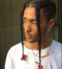 Black And White Braids Men Viking Braids Two Long Braids In Front Of The Face Man With Black Hair Wearing A White T Shirt Mens Braids Hairstyles Hair Styles Braided Hairstyles