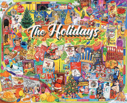 Solve a jigsaw puzzle with a large number of pieces (20x15 = 300 pieces). The Holidays 1000 Piece Jigsaw Puzzle White Mountain Puzzles