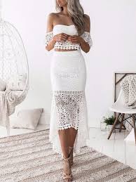 Check spelling or type a new query. Weiss Spitze Crop Top Und Rock 2021 Damen Schulterfrei 2 Stuck Outfit Milanoo Com