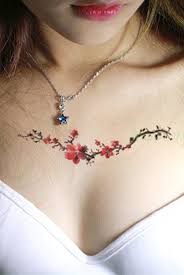 Leena Small Watercolor Floral Flower Vine Temporary Tattoo Delicate Flower Tattoo Watercolor Tattoo Flower Small Chest Tattoos