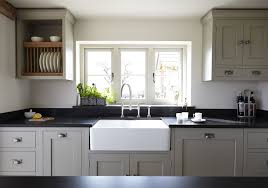 Black And Grey Kitchen Cupboards Shaker Style Kitchen With Bespoke Plate Rack And Wall Cupboard The Wall Cupboard Has Cute D Modern Country Kitchens Home Decor Kitchen Farrow And Ball Kitchen