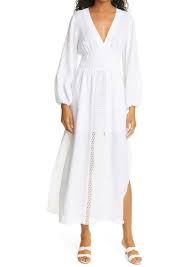 Rebecca Taylor Rebecca Taylor Long Sleeve Smocked Waist Linen Crochet Dress In Waxflower At Nordstrom Dresses