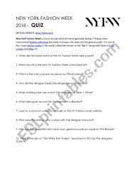 Quiz New York Fashion Week Esl Worksheet By Aterrad3