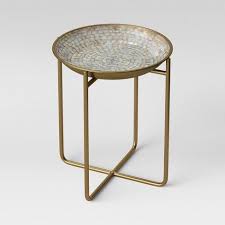 Zizia Capiz Tray Accent Table White Top With Brass Target Brass Accent Table Gold Accent Table Accent Table Decor